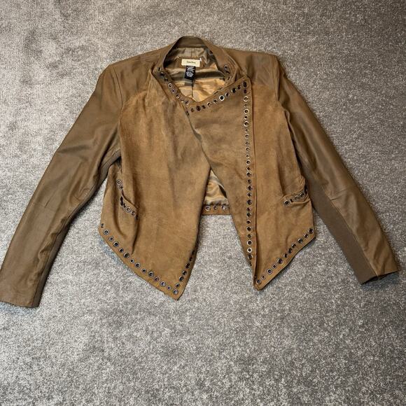 Neiman Marcus Exclusive Jackets & Blazers - Neiman Marcus Exclusive Womens Suede Leather Jacket Grommet-Trim Brown Sz XL
